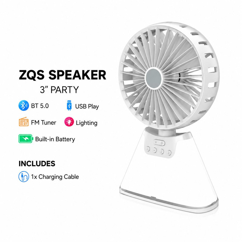 پنکه رومیزی شارژی مدل بلوتوثی اسپیکردار ZQS-F801