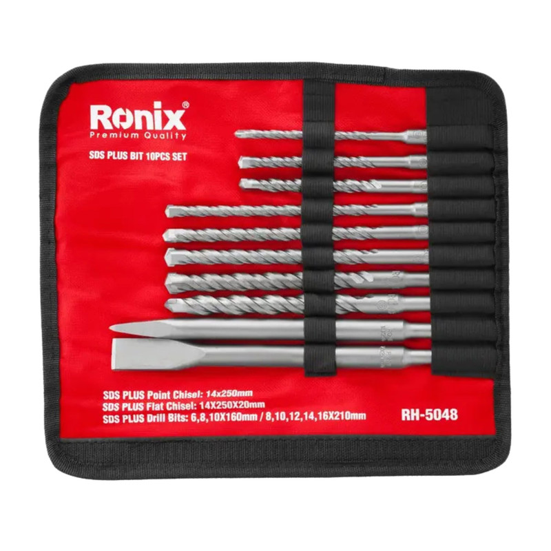 ست مته و قلم چهار شیار رونیکس مدل RH-5048 سایز 8 تا 16 میلی‌متر مجموعه 10 عددی