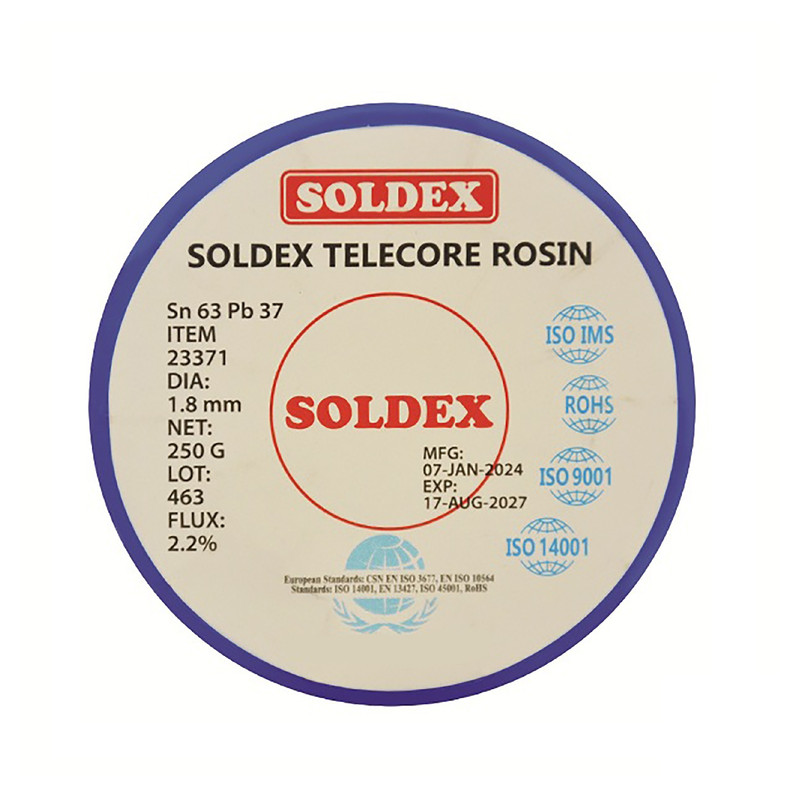 سیم لحیم سولدکس مدل SOLDEX Sn63 Pb37 وزن 250 گرمی ضخامت 1.8 میلی متر