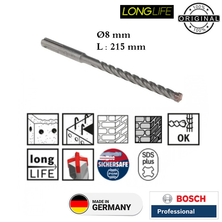 مته الماسه چهار شیار بوش مدل SDS PLUS 7X کد L215 - 8 سایز 8 میلی متر