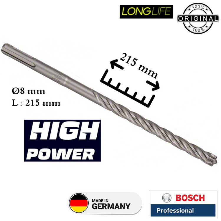 مته الماسه چهار شیار بوش مدل SDS PLUSE 7X Pro L215 سایز 8 میلی متر