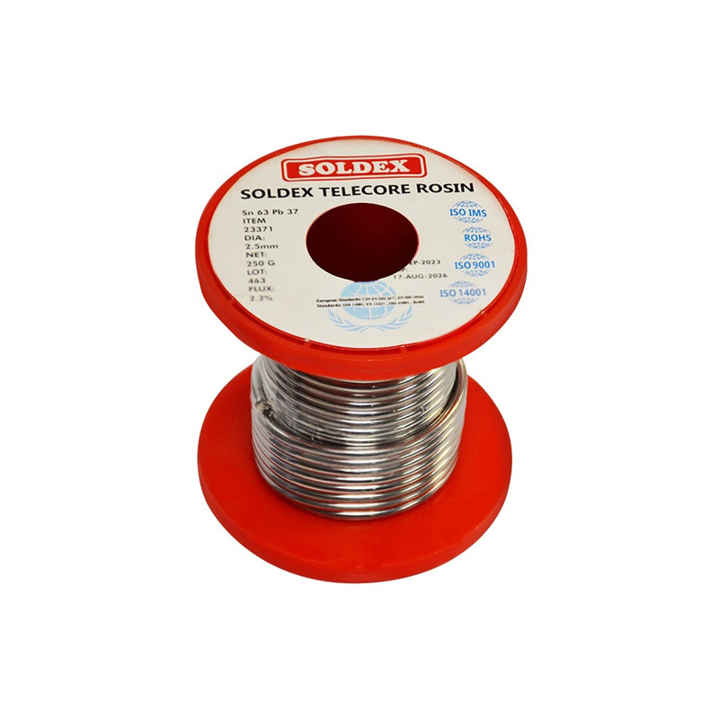 سیم لحیم سولدکس مدل SOLDEX Sn63 Pb37 وزن 250 گرم ضخامت 2.5 میلی متر
