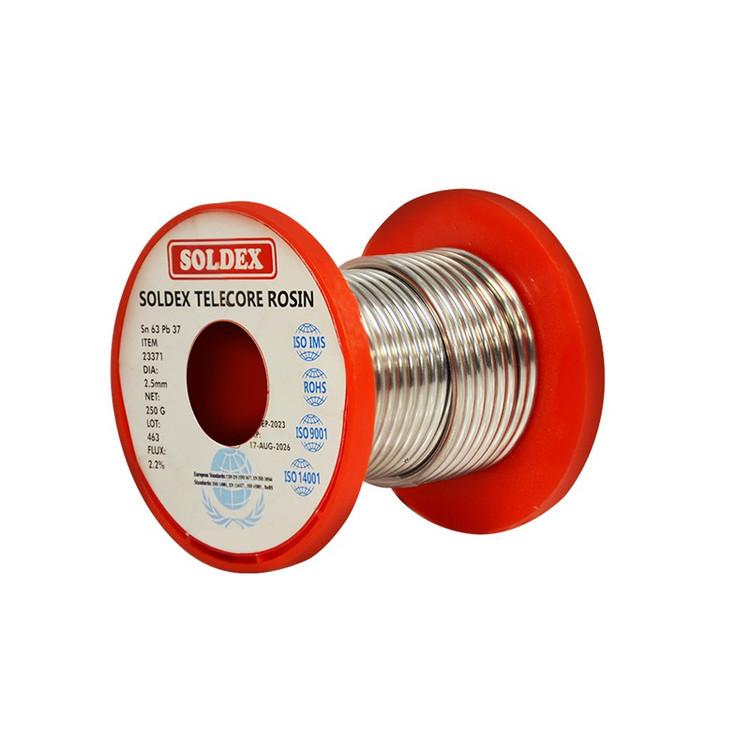 سیم لحیم سولدکس مدل SOLDEX Sn63 Pb37 وزن 250 گرم ضخامت 2.5 میلی متر