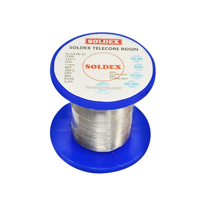 سیم لحیم سولدکس مدل SOLDEX Sn63 Pb37 وزن 250 گرم ضخامت 1.0 میلی متر