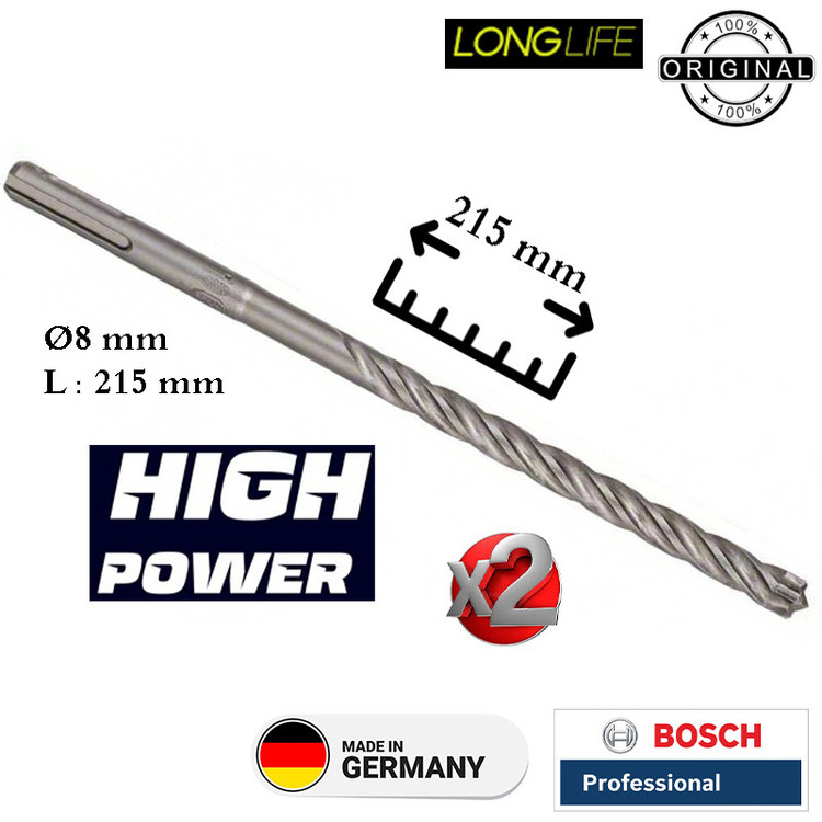 مته الماسه چهار شیار بوش مدل SDS PLUSE 7X - L 215 MM سایز 8 میلی متر مجموعه 2 عددی