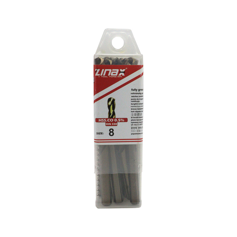 مته کبالت زیناکس کد YP-HSS-DIN338-8MM سایز 8 میلی متر مجموعه 10 عددی
