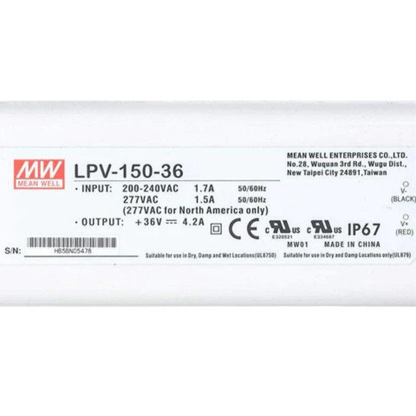 منبع تغذیه درایور 36 ولت 4.2 آمپر مینول مدل LPV-150-36 ضدآب IP67