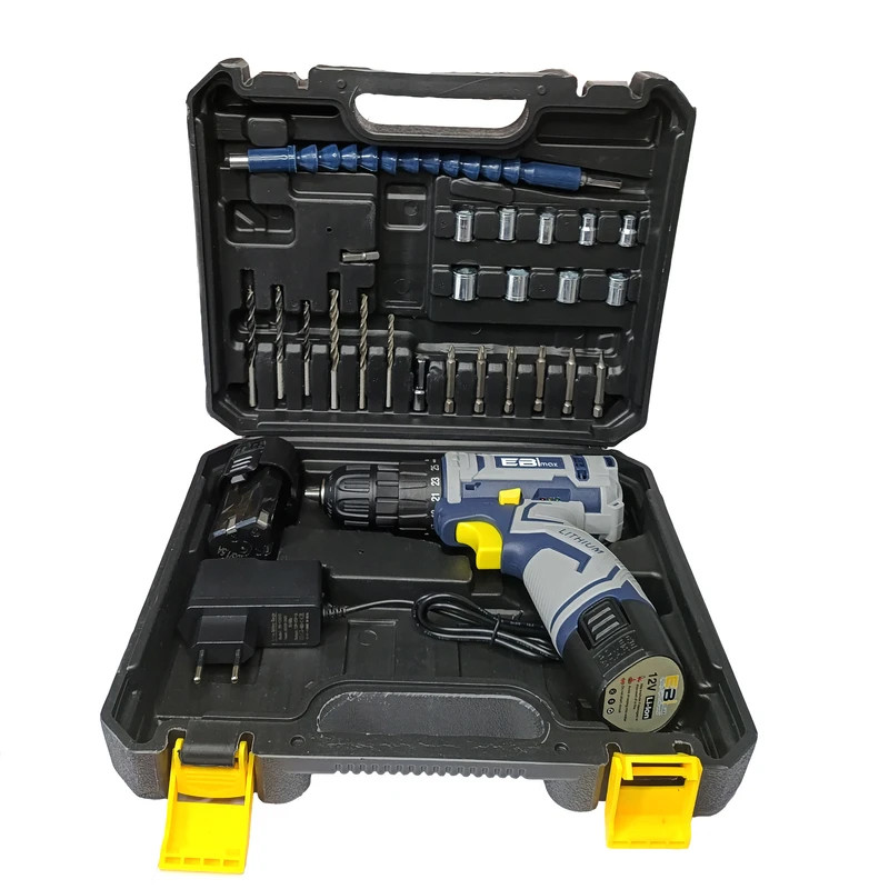 دریل پیچ گوشتی شارژی 10میلی‌متری 12ولت ابی مکس مدل EM-12V مجموعه 24 عددی